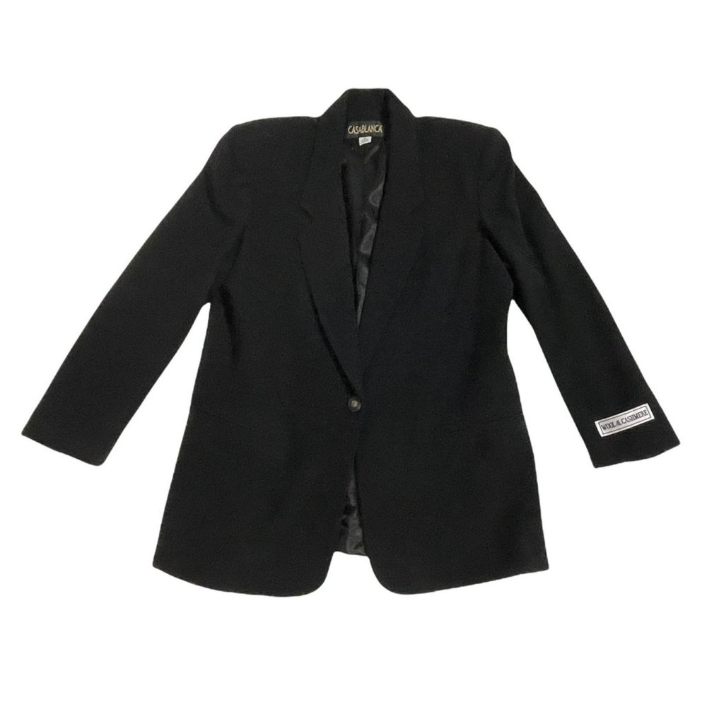 Vintage Casablanca Single Breasted Wool Cashmere Blazer Black Womens Size 12 - Picture 2 of 12